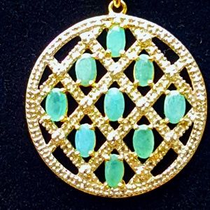 Gold Wash/SS Emerald & Diamond Necklace